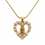 Gold Plated Virgin Mary Heart Pendant Necklace for Women | Crystal Studded Religious Necklace | Elegant Spiritual Jewellery for Women & Girls | Gift for Her