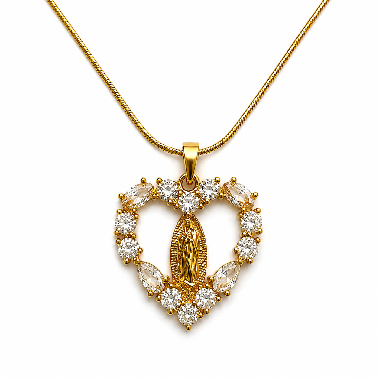 Gold Plated Virgin Mary Heart Pendant Necklace for Women | Crystal Studded Religious Necklace | Elegant Spiritual Jewellery for Women & Girls | Gift for Her