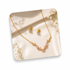 Gold Plated Pink Tulip Floral Vine Necklace & Earring Set for Women & Girls – Pastel Floral Jewellery Set, Elegant Daily Wear & Gift
