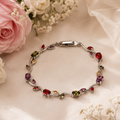 Silver Plated Multicolor Stones Studded Anti Tarnish Tulip Bracelet