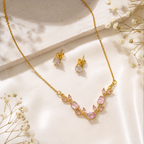 Gold Plated Pink Tulip Floral Vine Necklace & Earring Set for Women & Girls – Pastel Floral Jewellery Set, Elegant Daily Wear & Gift