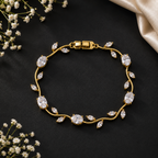 Palermo Jewels Gold Plated White Stones Studded Anti Tarnish Tulip Bracelet