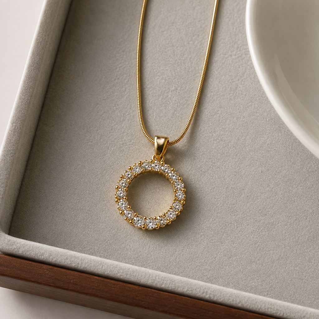 Gold Plated Halo Necklace for Women | Elegant Waterproof & Anti-Tarnish Necklace for Girls & Women | Stylish Everyday Jewellery & Perfect Gift for Her