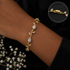Palermo Jewels Gold Plated White Stones Studded Anti Tarnish Tulip Bracelet