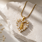 Gold Plated Virgin Mary Heart Pendant Necklace for Women | Crystal Studded Religious Necklace | Elegant Spiritual Jewellery for Women & Girls | Gift for Her