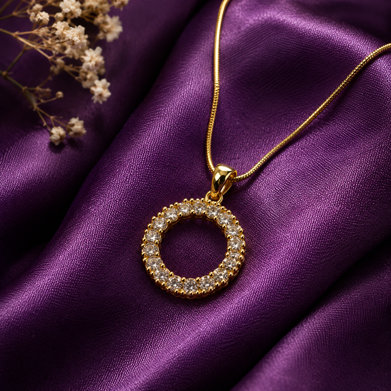Gold Plated Halo Necklace for Women | Elegant Waterproof & Anti-Tarnish Necklace for Girls & Women | Stylish Everyday Jewellery & Perfect Gift for Her