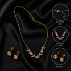 Gold Plated Pink Tulip Floral Vine Necklace & Earring Set for Women & Girls – Pastel Floral Jewellery Set, Elegant Daily Wear & Gift