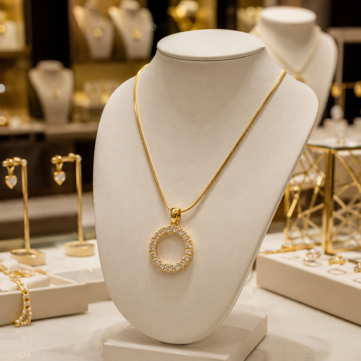 Gold Plated Halo Necklace for Women | Elegant Waterproof & Anti-Tarnish Necklace for Girls & Women | Stylish Everyday Jewellery & Perfect Gift for Her