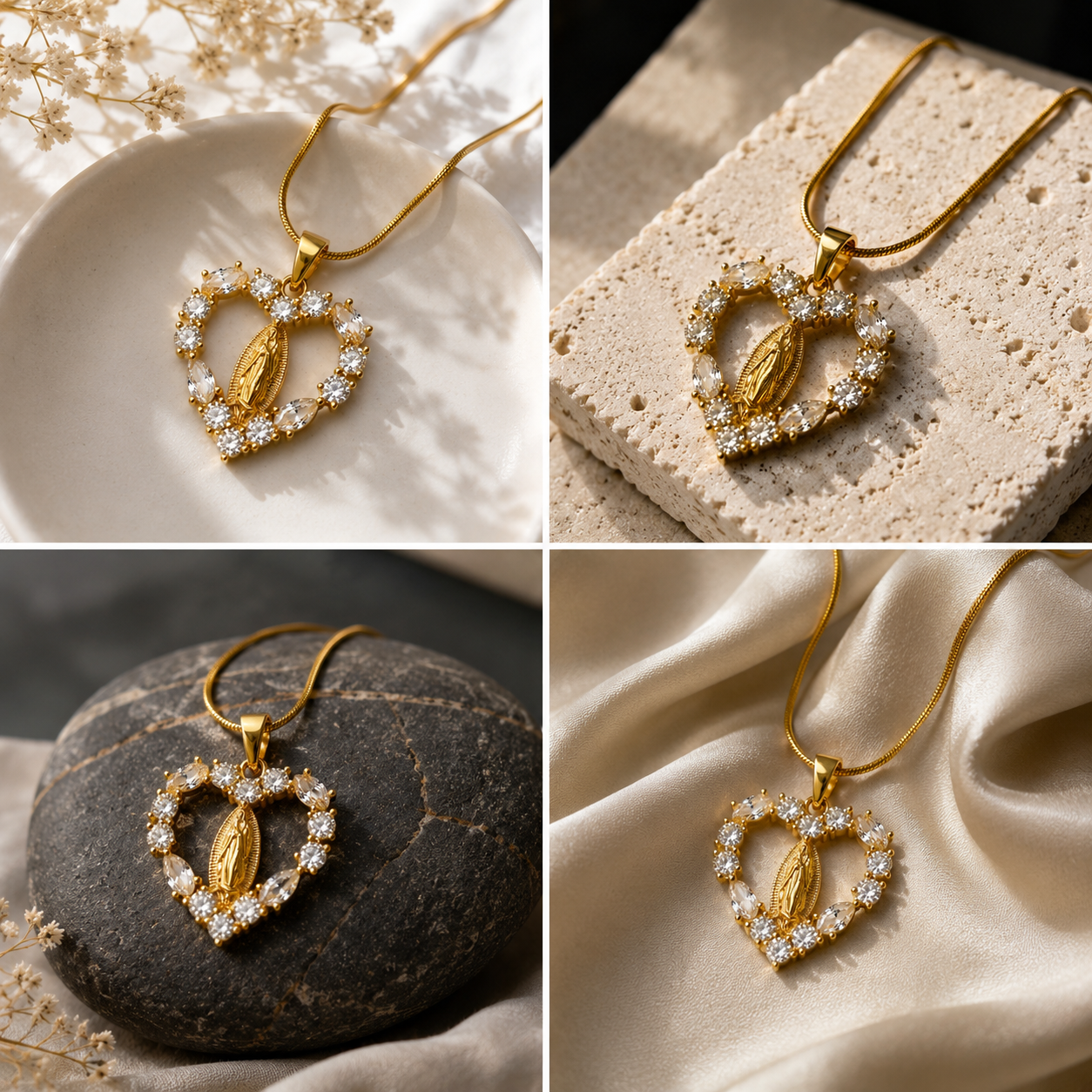 Gold Plated Virgin Mary Heart Pendant Necklace for Women | Crystal Studded Religious Necklace | Elegant Spiritual Jewellery for Women & Girls | Gift for Her