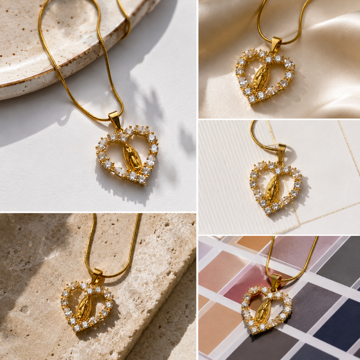 Gold Plated Virgin Mary Heart Pendant Necklace for Women | Crystal Studded Religious Necklace | Elegant Spiritual Jewellery for Women & Girls | Gift for Her