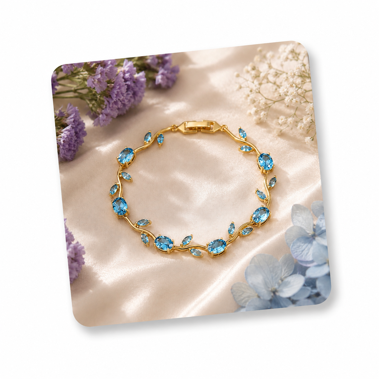 Palermo Jewels Gold Plated Sky Blue Stones Studded Anti Tarnish Tulip Bracelet
