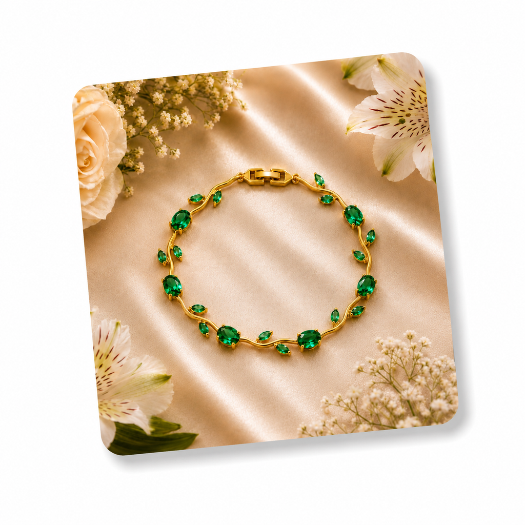 Palermo Jewels Gold Plated Green Stones Studded Anti Tarnish Tulip Bracelet