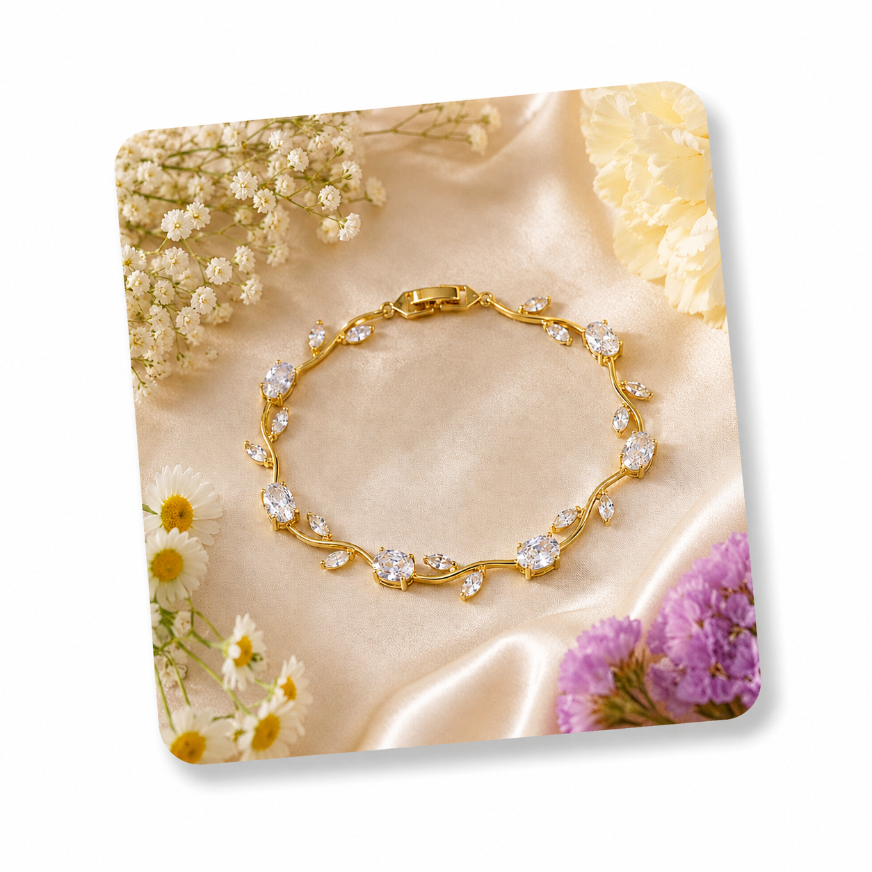 Palermo Jewels Gold Plated White Stones Studded Anti Tarnish Tulip Bracelet