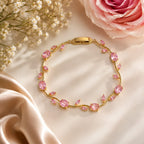 Palermo Jewels Gold Plated Pink Stones Studded Anti Tarnish Tulip Bracelet