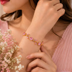 Palermo Jewels Gold Plated Pink Stones Studded Anti Tarnish Tulip Bracelet