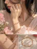 Palermo Jewels Gold Plated Pink Stones Studded Anti Tarnish Tulip Bracelet